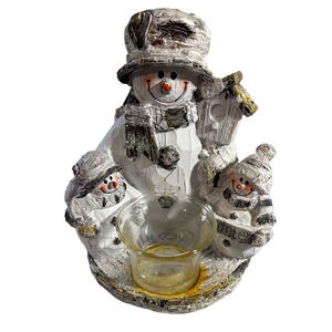 Rustic Snowman Family Tealight Candle Holder